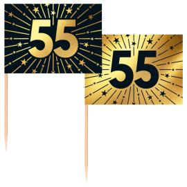 Partypicks 55 &aring;r Guld/Svart 50-pack