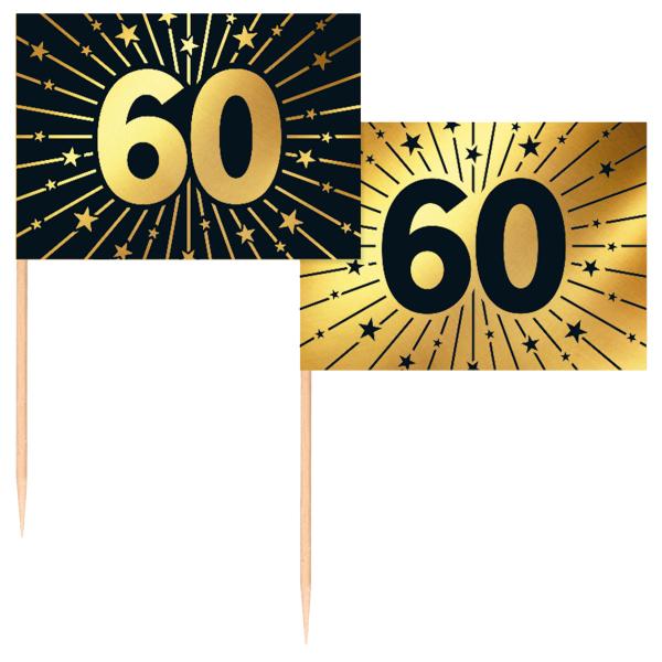 Partypicks 60 år Guld/Svart 50-pack