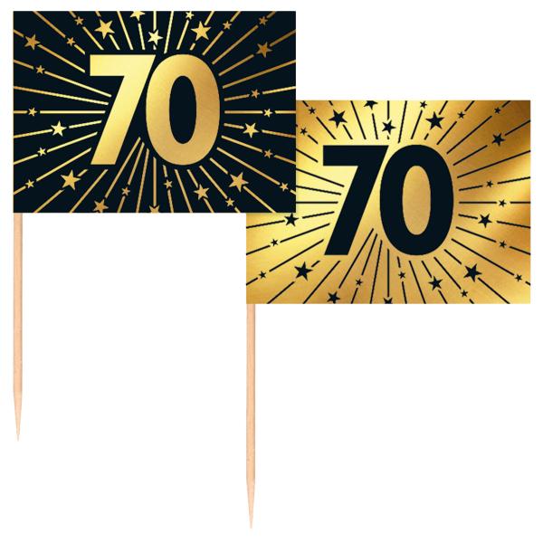 Partypicks 70 år Guld/Svart 50-pack