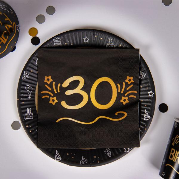 Pappersservetter Svart 30 år 16-pack