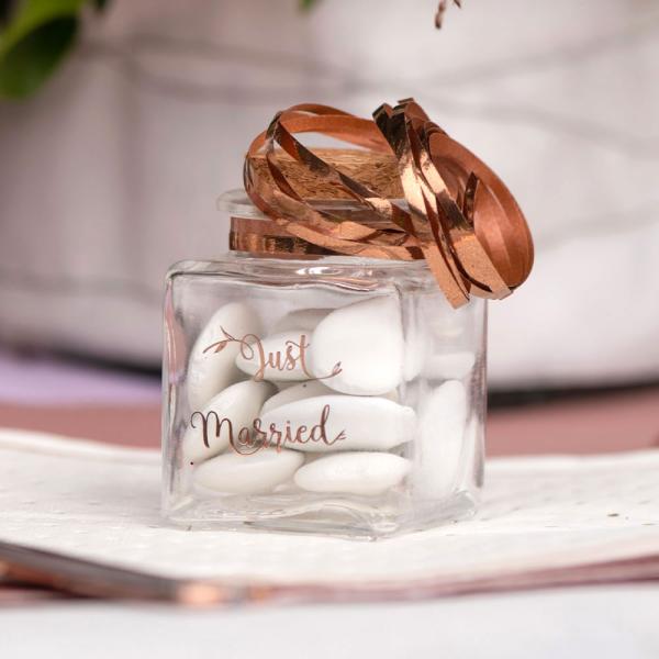 Liten Glasflaska Just Married Roseguld
