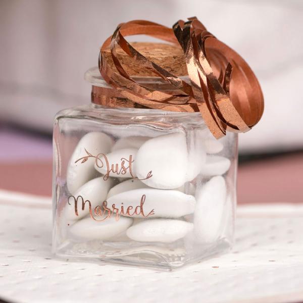 Liten Glasflaska Just Married Roseguld