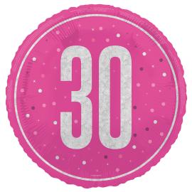 Rund Folieballong med Siffran 30 Cerise 45,7 cm