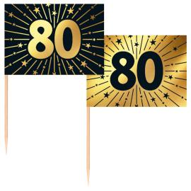 Partypicks 80 &aring;r Guld/Svart 50-pack