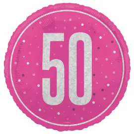 Rund Folieballong med Siffran 50 Cerise 45,7 cm