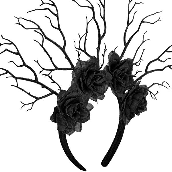 Diadem med Grenar & Rosor Svart