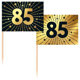 Partypicks 85 &aring;r Guld/Svart 50-pack