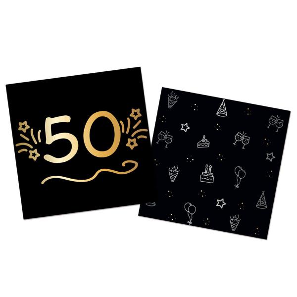 Pappersservetter Svart 50 år 16-pack