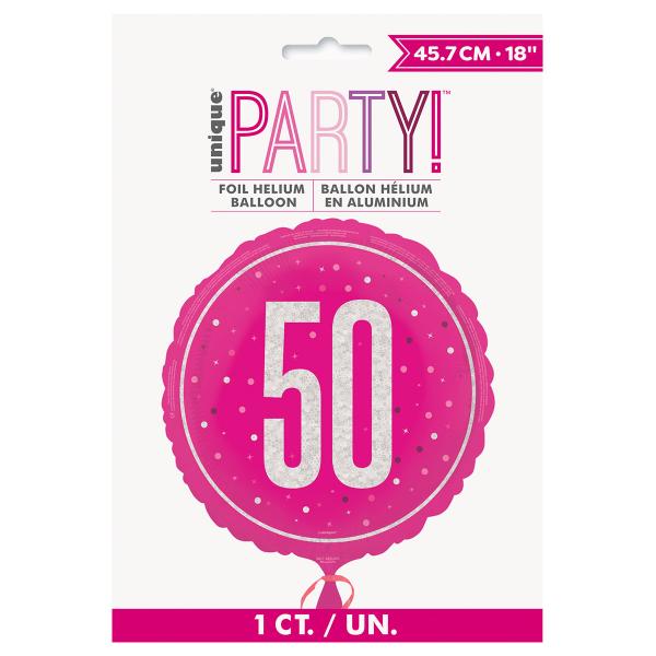 Rund Folieballong med Siffran 50 Cerise 45,7 cm