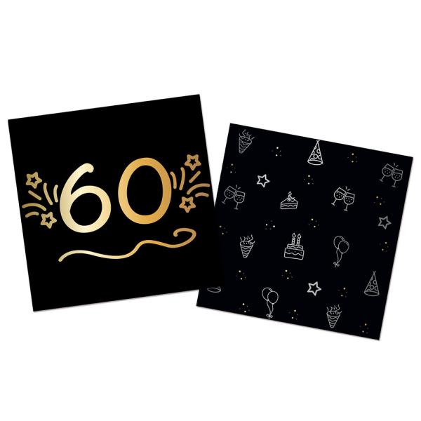 Pappersservetter Svart 60 år 16-pack