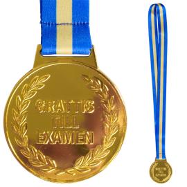 Guldmedalj med Band Grattis Till Examen 6,3 cm