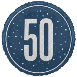 Rund Folieballong med Siffran 50 M&ouml;rkbl&aring; 45,7 cm