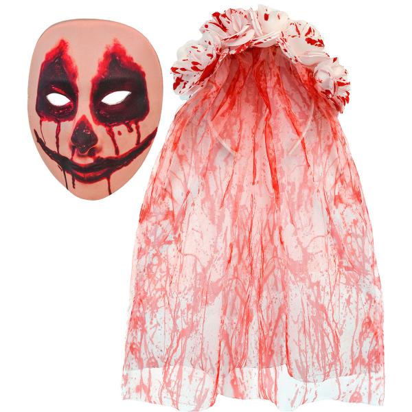 Mask Blodig Brud med Blommor & Slöja
