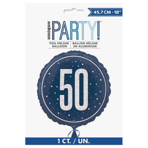Rund Folieballong med Siffran 50 Mörkblå 45,7 cm