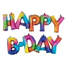 Regnbågsfärgad Happy B-day Folieballong