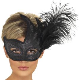 Colombina Svart Ögonmask med Fjädrar