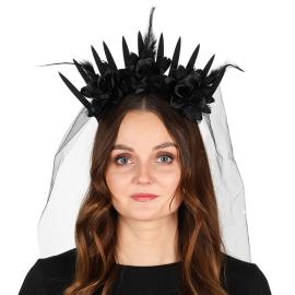 Diadem med Blommor & Sl&ouml;ja Svart