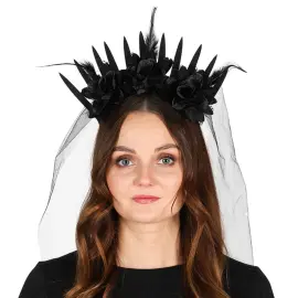 Diadem med Blommor & Sl&ouml;ja Svart