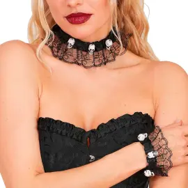 Choker & Armband med D&ouml;dskallar Svart