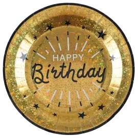 Papptallrikar Happy Birthday Party Guld