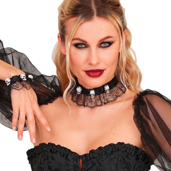 Choker & Armband med Dödskallar Svart