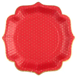 Papptallrikar Prickar Röd & Guld
