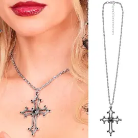 Halsband Gotiskt Kors med Strass