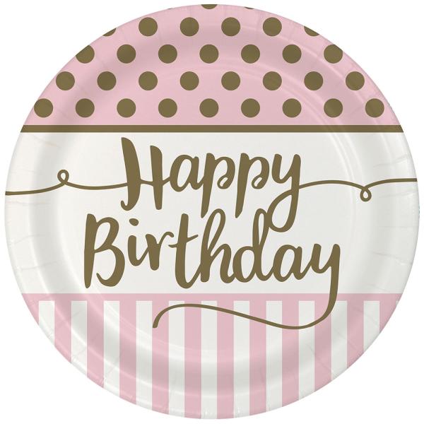 Happy Birthday Papperstallrikar Rosa & Guld