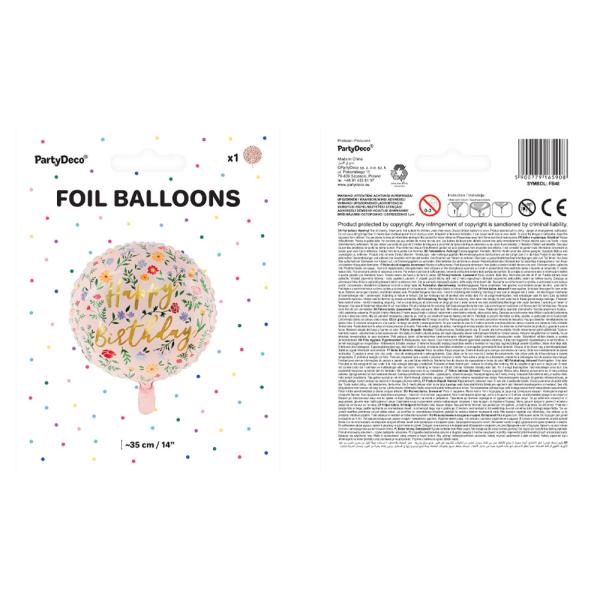 Happy Birthday Folieballong Blommor