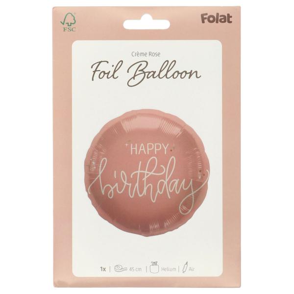 Rund Folieballong Happy Birthday Krämrosa