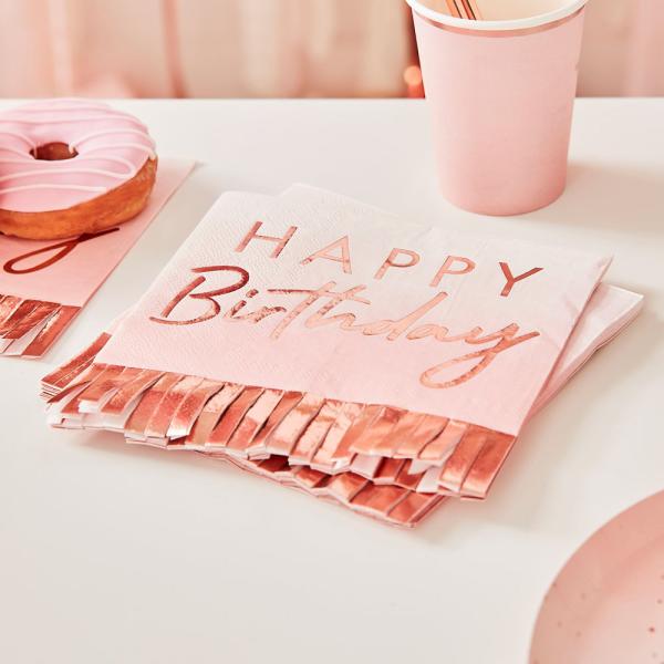 Happy Birthday Servetter Ombre Rosa & Roséguld