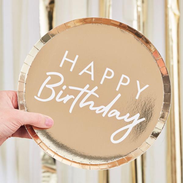 Happy Birthday Tallrikar Metallic Guld