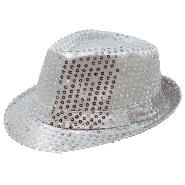Gangsterhatt med Paljetter Silver