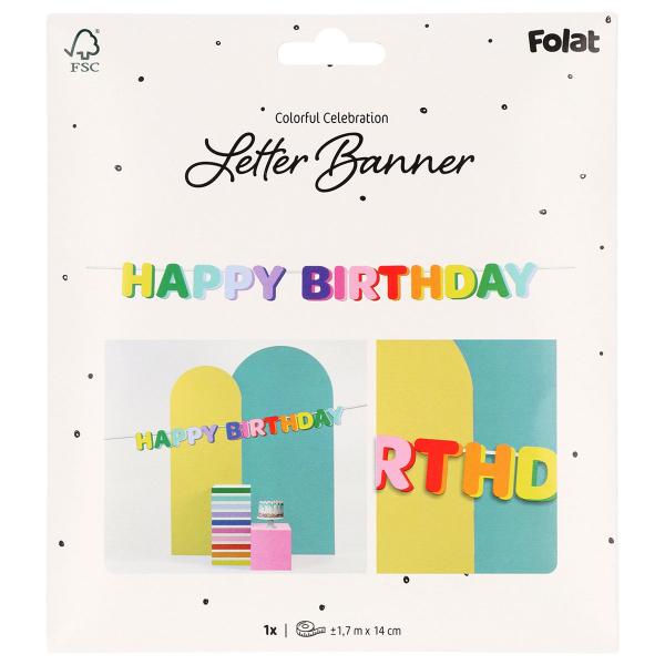 Bokstavsgirlang Happy Birthday Flerfärgad 1,7 m