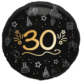 Rund Folieballong Svart 30 år