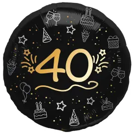 Rund Folieballong Svart 40 år