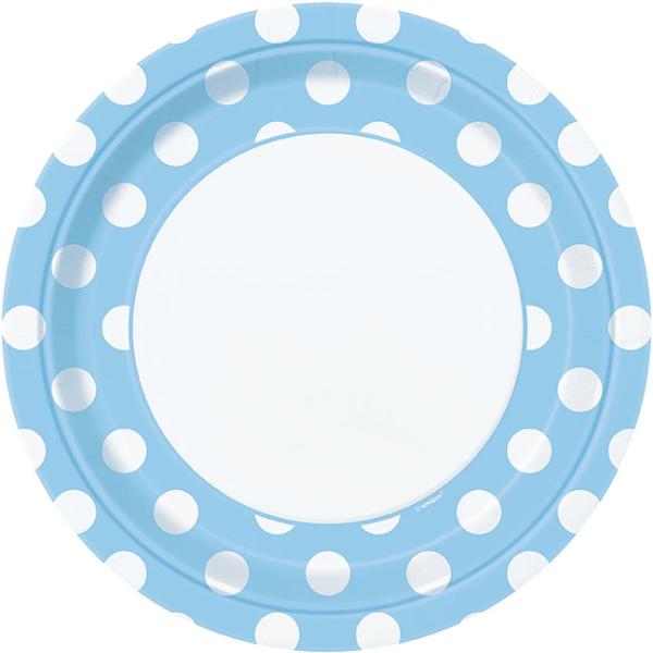 Polka Dot Ljusblå Papptallrikar