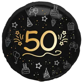 Rund Folieballong Svart 50 år