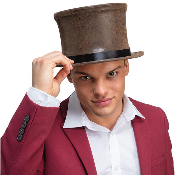 Hög Hatt i Brun Fuskmocka