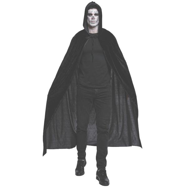 Svart Mantel med Huva Sammet