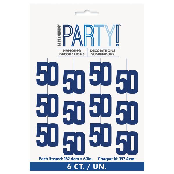 Hängande Siffror 50 Holografisk Blå 6-pack
