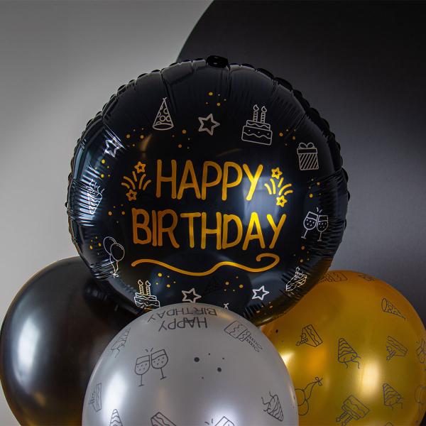 Rund Happy Birthday Folieballong Svart