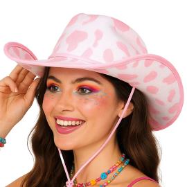 Cowboyhatt med Kom&ouml;nster Rosa/Vit