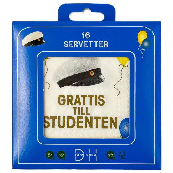 Kaffeservetter Grattis Till Studenten 25 cm 16-pack
