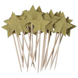 Partypinnar Guldstj&auml;rnor med Glitter 20-pack