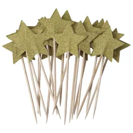 Partypinnar Guldstj&auml;rnor med Glitter 20-pack