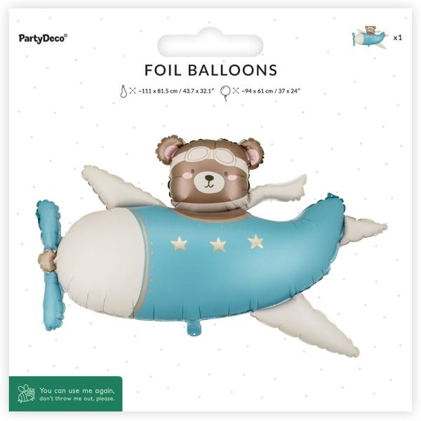 Folieballong Björn i Flygplan Ljusblå 94 x 61 cm