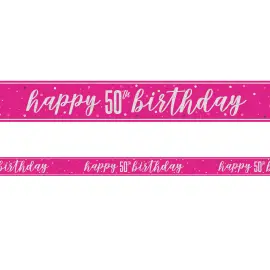 Happy 50th Birthday Banderoll Rosa & Silver