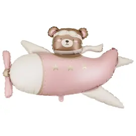 Folieballong Bj&ouml;rn i Flygplan Ljusrosa 94 x 61 cm