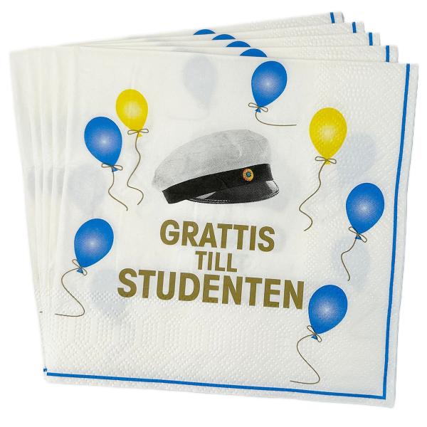 Kaffeservetter Grattis Till Studenten 25 cm 16-pack
